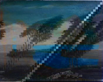 Ruin Shore Scene Oil on Canvas Painting