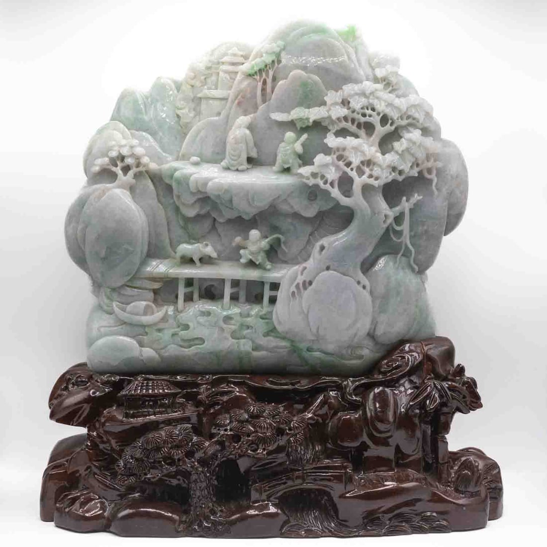 Large Monumental Chinese Hand-Carved Natural Jadeite Scholar Landscape Figure (1 of 13)