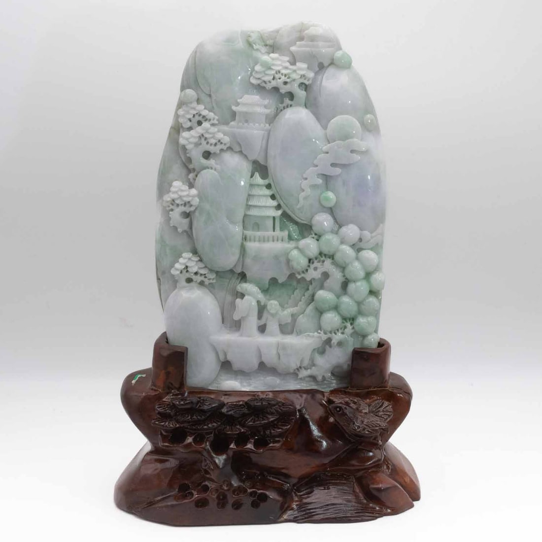 Chinese Hand-Carved Natural Jadeite Scholar Landscape Figure: Medium: Natural Jadeite Size: 7x4x11 inches Age/Detail: Chinese Hand-Carved Condition: great overall, check photo for condition reference. No reaction under black light Provenance: Collection from Est