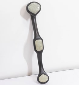 Old Chinese Wood With Jade Inlay Ruyi