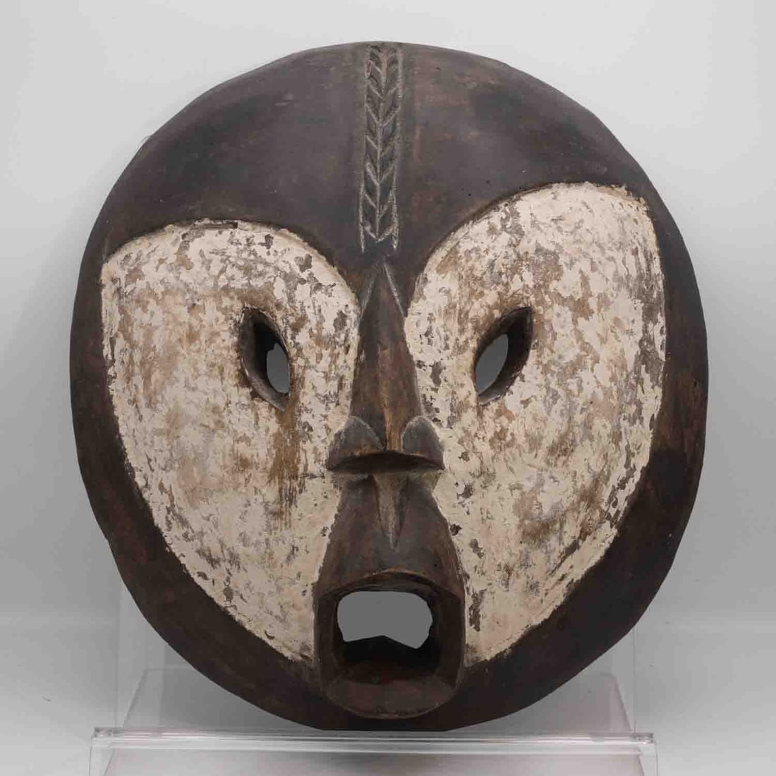 Old Central African Carved Wood Kaolin White Face Mask (1 of 4)