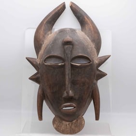 Antique African Senufo Wood Kpelie-Inspired Horned Mask