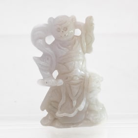 Old Chinese Carved Natural White Jadeite Monkey King Figure