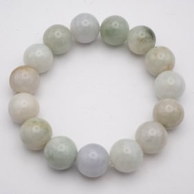 Old Chinese Icy Natural Grade A Jadeite Bead Bracelet