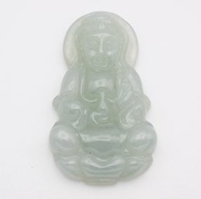 Chinese Carved Green Jade bodhisattva Pendant