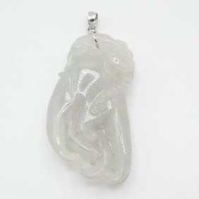 14k White Gold Latch Icy White Jadeite Buddha's Hand Pendant