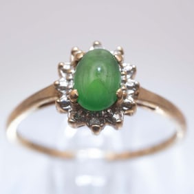 10k Gold Natural Icy Type A Green Jade Ring