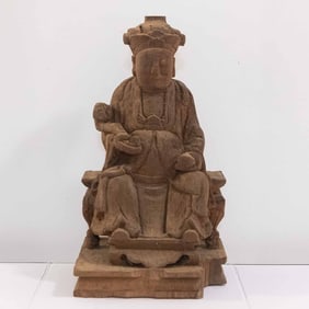 Antique Chinese 15th Century Carved Wood Temple Deity Figure