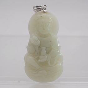 Chinese Carved Jadeite Guanyin Bodhisattva Pendant