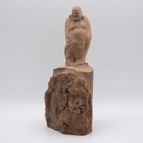 Antique Chinese Carved Wood Burl Buddha Sculpture