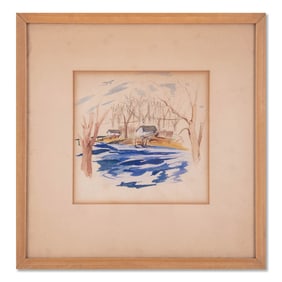 Early 20th Century Original Watercolor "Lakeside Cabin"