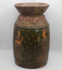 Antique Persian Wood Painted Water Pot