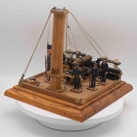 Hand Made Diorama Of Union Navy Cannon Crew On Ship's Deck