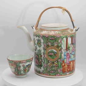 Vintage Chinese Export Famille Rose Porcelain Teapot And Cup Set