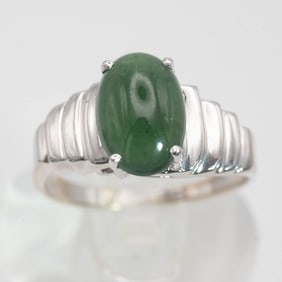 14K White Gold Natural Icy Green Jade Ring