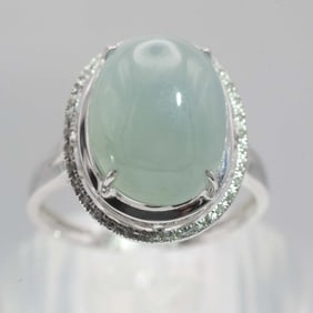 18k White Gold Natural White Jade Cabochon Ring