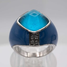Sterling Silver Blue Stone Or Glass Costume Ring
