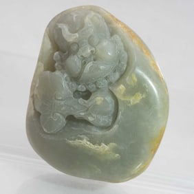 Old Chinese Carved Translucent Nephrite Green Jade Old Deity Figure