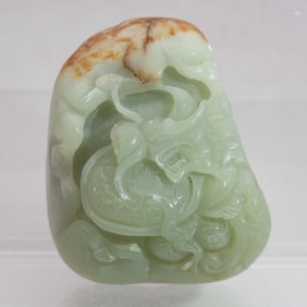 Old Chinese Carved Translucent Nephrite Green Jade Turtle Dragon Figure