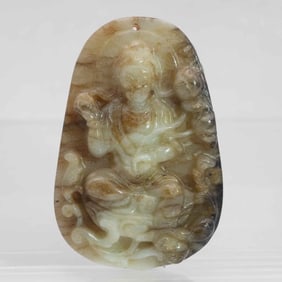 Old Chinese Carved Xiu Jade Guanyin Pendant