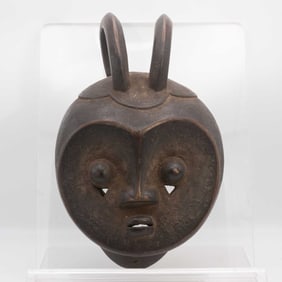 Old Central African Carved Wood Ritual Owl Mask