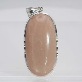 S925 Vintage Peach Agate Oval Pendant