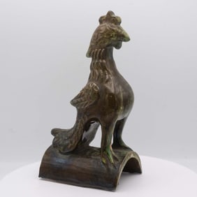 Old Chinese Porcelain Rooster Tile End Wa Dang