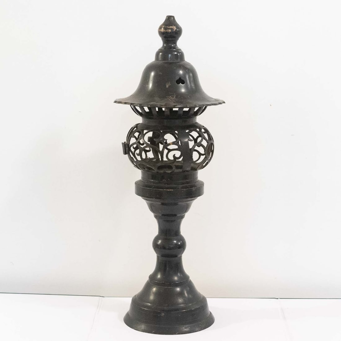 Antique Japanese Meiji Period Metal Temple Toro Latern: Medium: Metal Size: 19x6.7 inches Age/Detail: Antique Japanese Meiji Period Condition: great overall, check photo for condition reference. Provenance: Collection from Estate in Tribecca Please view al