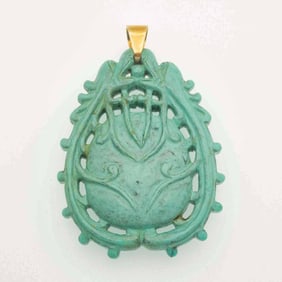 14K Gold Latch Antique Turquoise Pendant
