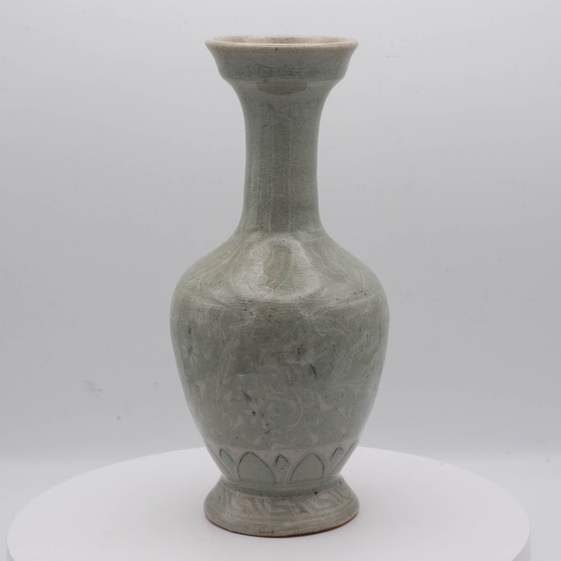 Old Chinese Celadon Porcelain Vase: Medium: Celadon Porcelain Size: 8x3.5x3.5 inches Age/Detail: Old Chinese Condition: great overall, check photo for condition reference. Provenance: Collection from Estate in Tribecca LiveShipping is N