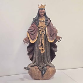 Vintage Carved Wood Virgin Mary Statue