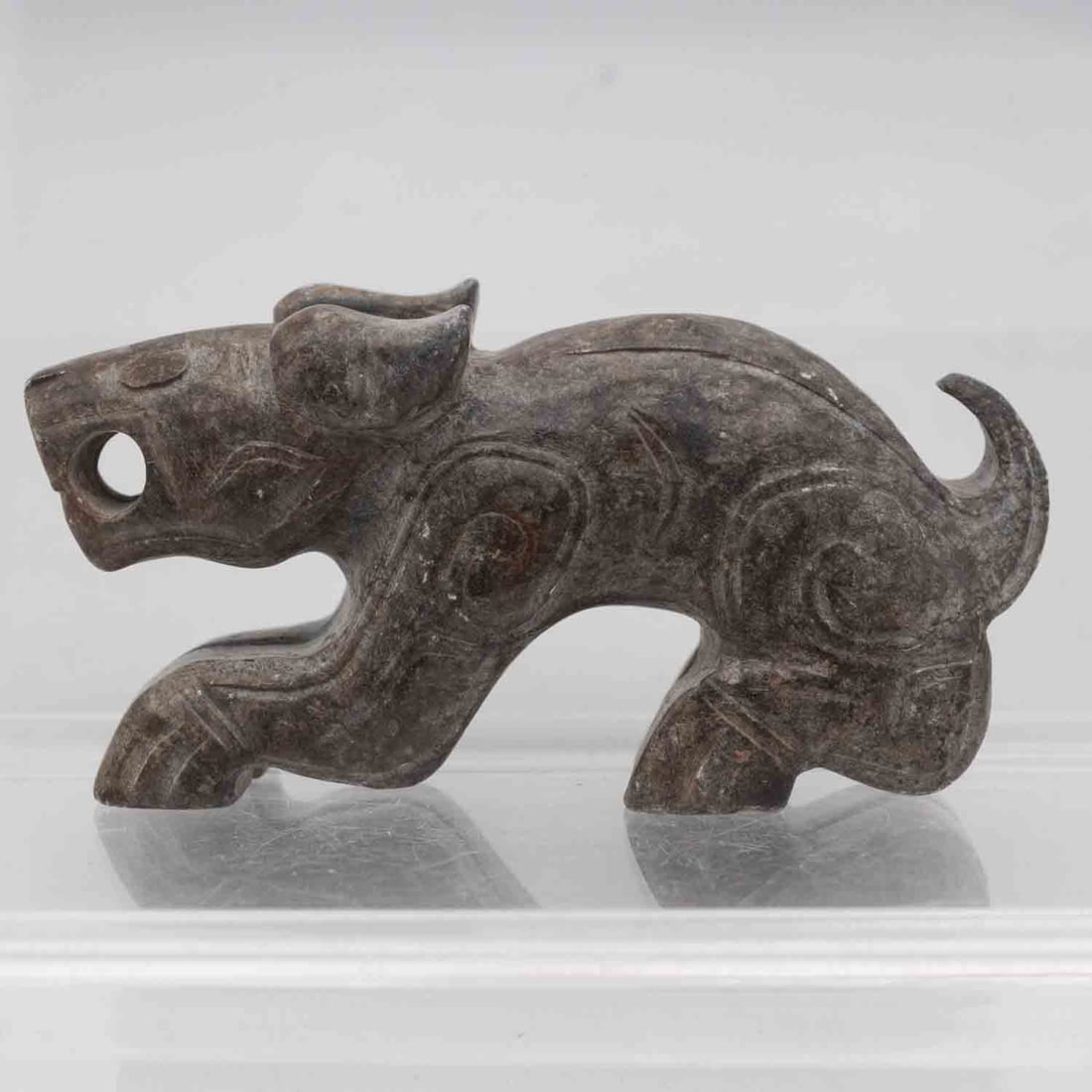 Old Chinese Carved Jade Mythical Beast Figure: Medium: Jade Size: 3.8x1.5x1.2 inches Age/Detail: Old Chinese Carved Condition: great overall, check photo for condition reference. Provenance: Collection from Estate in Tribecca LiveShipping is NOT a