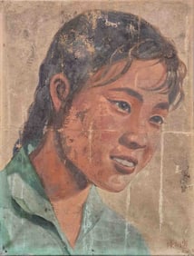 1966 Chen Yanning Chinese Artist Oil On Canvas "Portrait Of Girl"