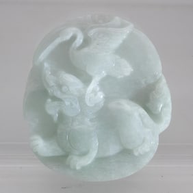 Chinese Carved Jadeite Kirin Crane Pendant