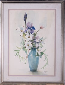 1956 Impressionist Watercolor On Paper "Flowers In Vase"