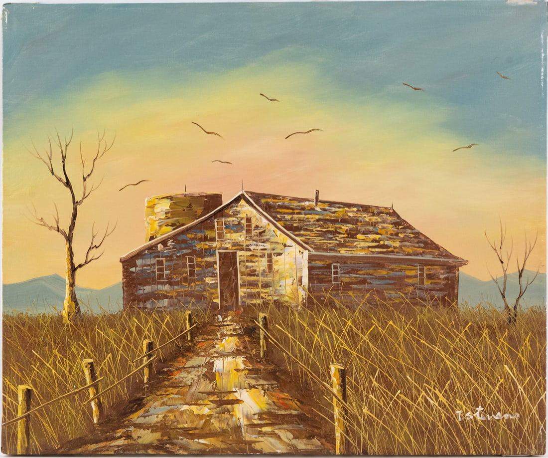 Vintage Scenic Oil On Canvas "House With Field": Title: House With Field Medium: Oil On Canvas Size: 20 x 24 inches Age: Vintage Condition: Great Overall All Signature: Signed Provenance: Collection From Glen Cove Combined shipping rate available. F