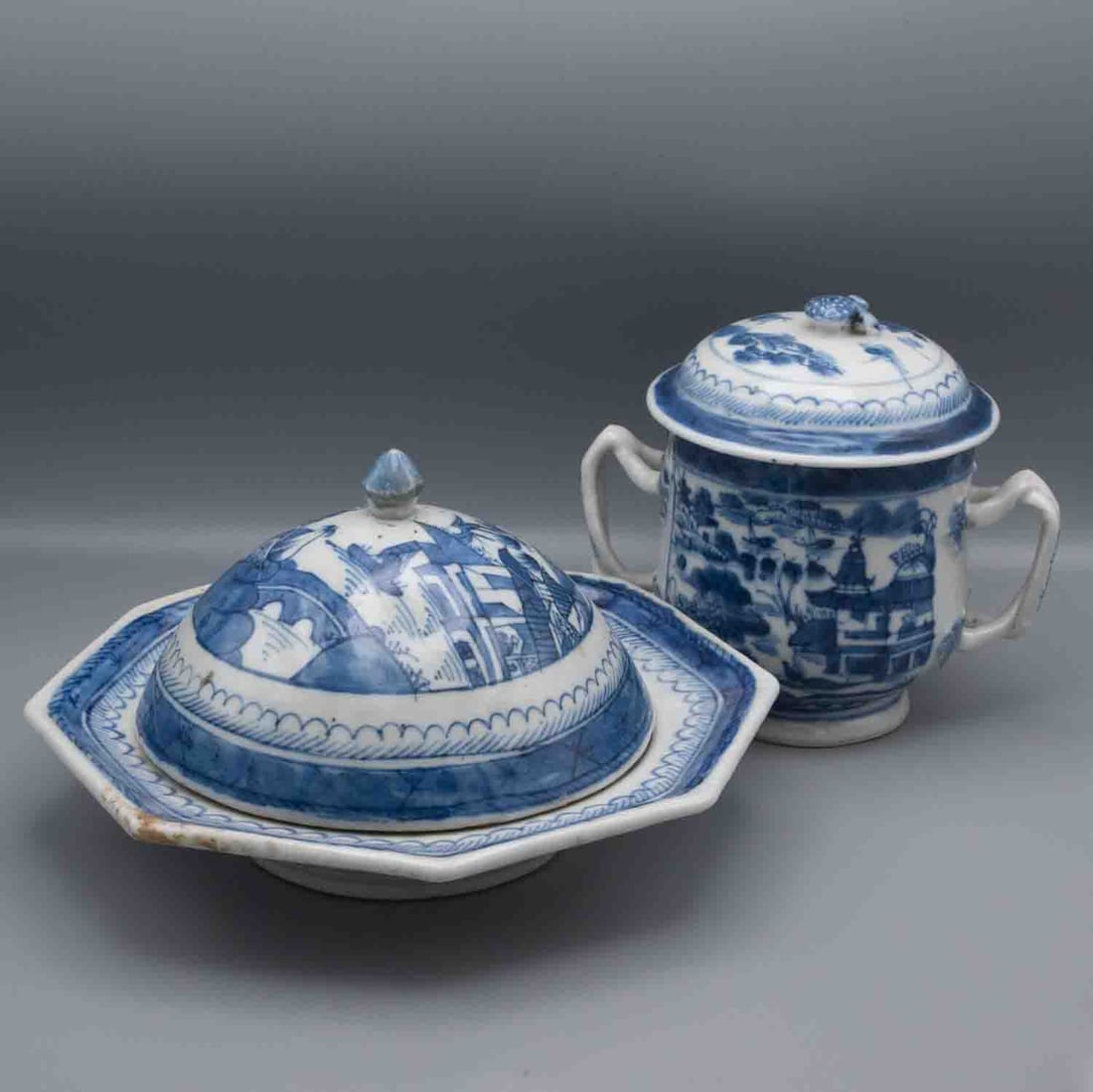Antique Chinese Export Blue And White Porcelain Tureen Set (1 of 7)