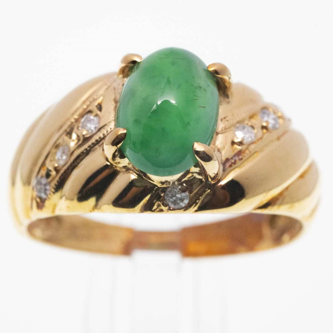 14K Gold And Diamond Natural Cabochon Icy Jadeite Ring (1 of 4)