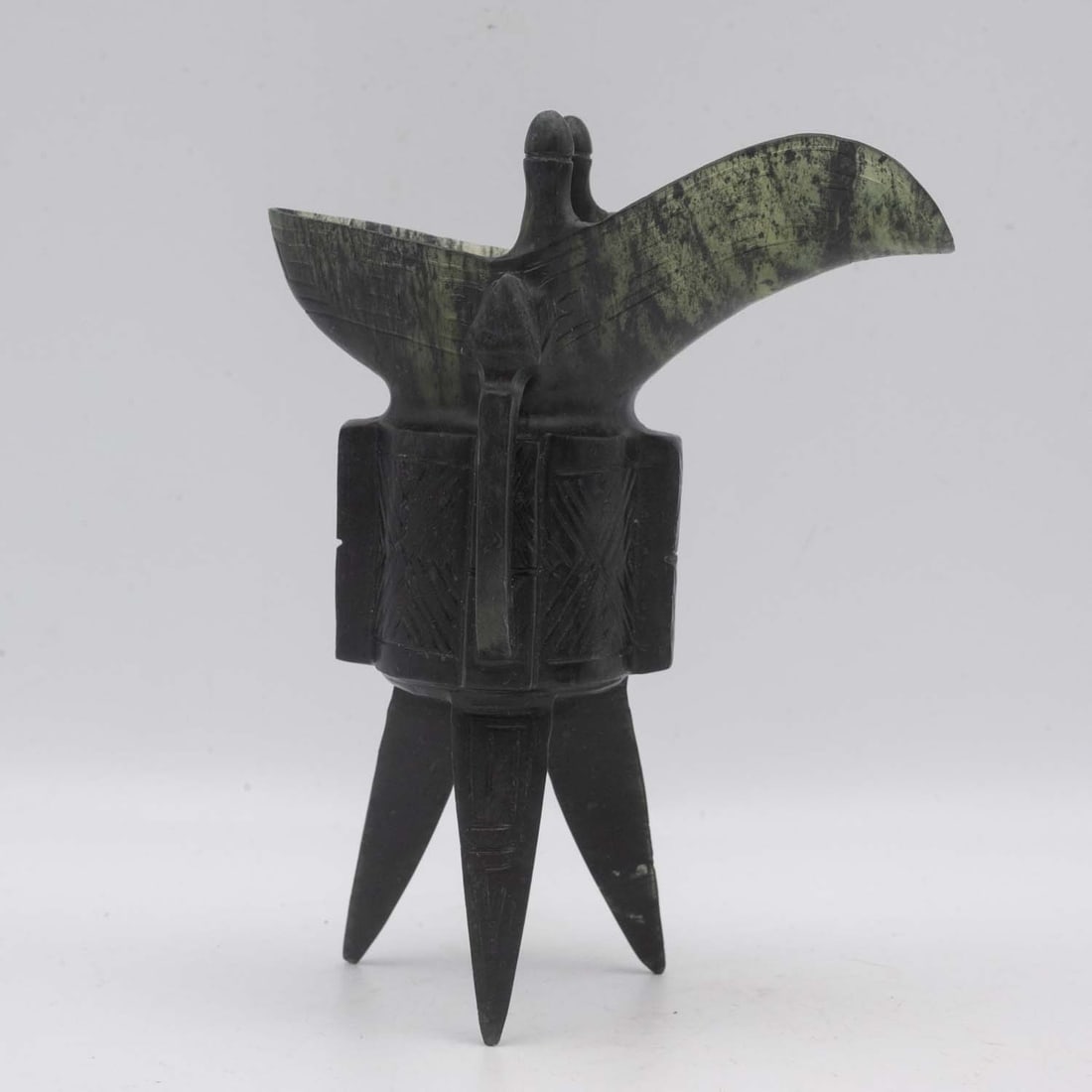 Old Chinese Green Jade Wine Cup: Medium: Green Jade Size: 5.5x4x2.7 inches Age/Detail: Old Chinese Condition: great overall, check photo for condition reference. Provenance: Collection from Estate in Tribecca LiveShipping is NOT a pa