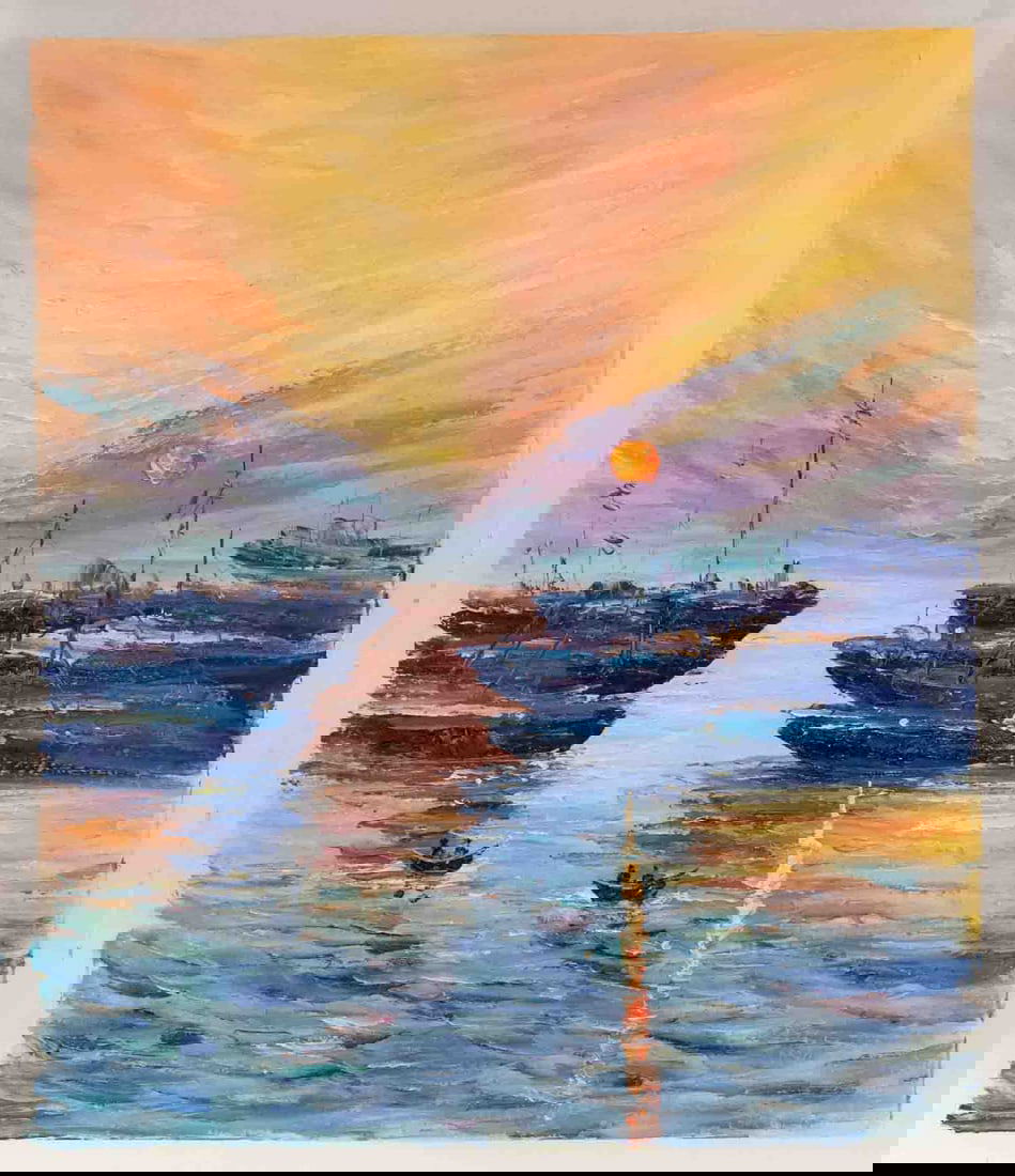 Impressionist Acrylic On Canvas "Sunset": Title: Sunset Medium: Acrylic On Canvas Size: 24 x 20 inches Condition: Great, hand painted, please check photo for condition reference Provenance: Combined shipping rate available. For affordable buy
