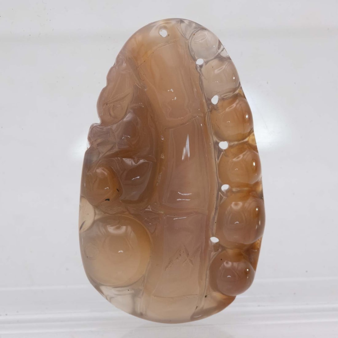 Vintage Chinese Carved Chalcedony Bamboo And Pea Pendant: Medium: Chalcedony Size: 1.8x1x0.5 inches Age/Detail: Vintage Chinese Carved Condition: great overall, check photo for condition reference. Provenance: Collection from Estate in Williamsburg LiveShipp