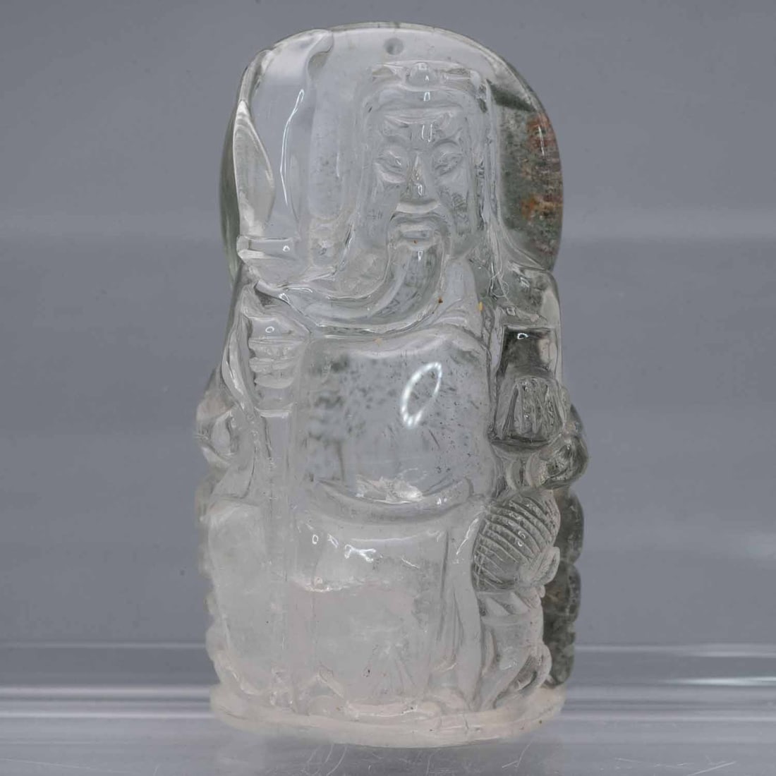 Vintage Chinese Carved Natural Clear Quartz Guanyu Pendant (1 of 6)