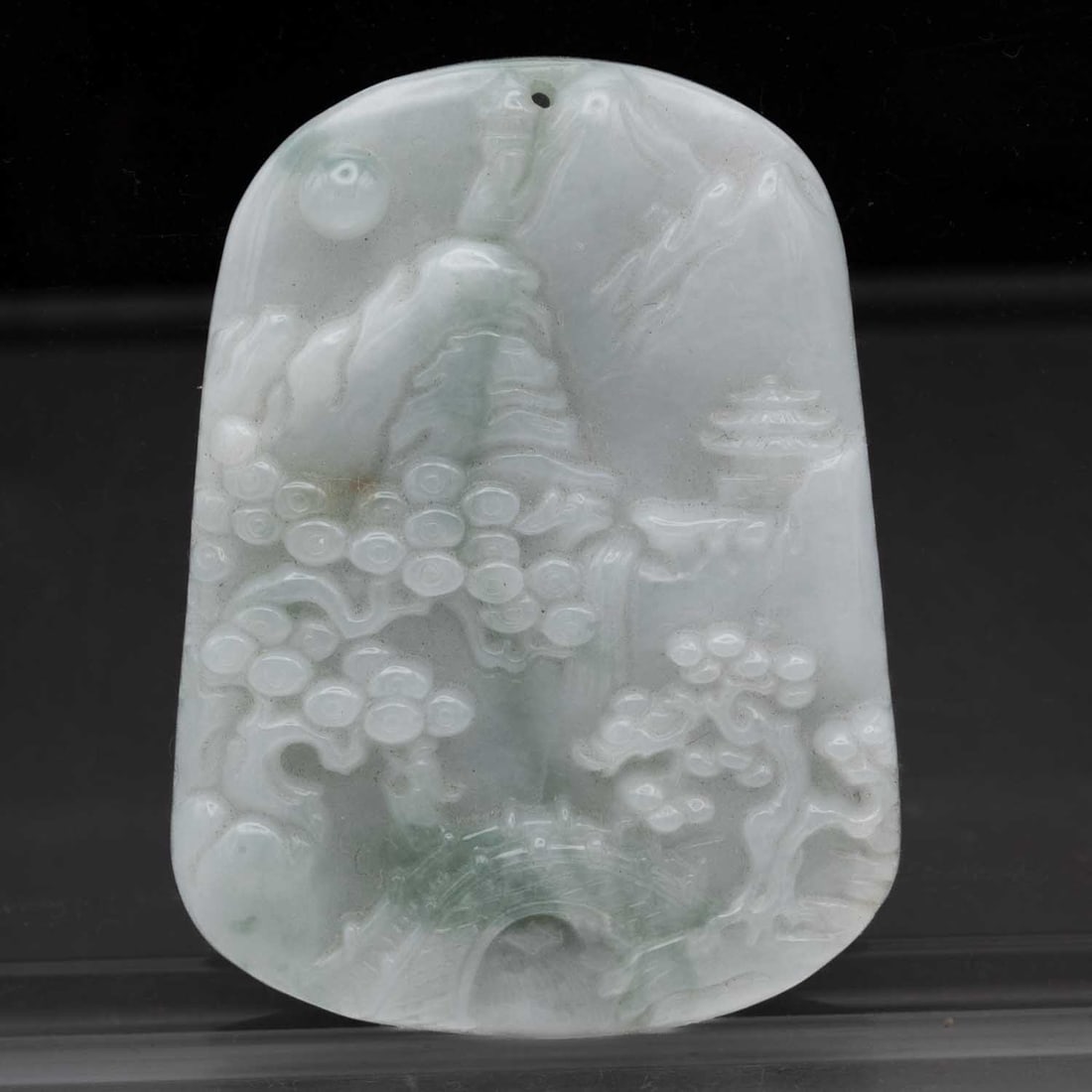 Chinese Hand Carved Type A Natural White Jade Landscape Pendant (1 of 5)