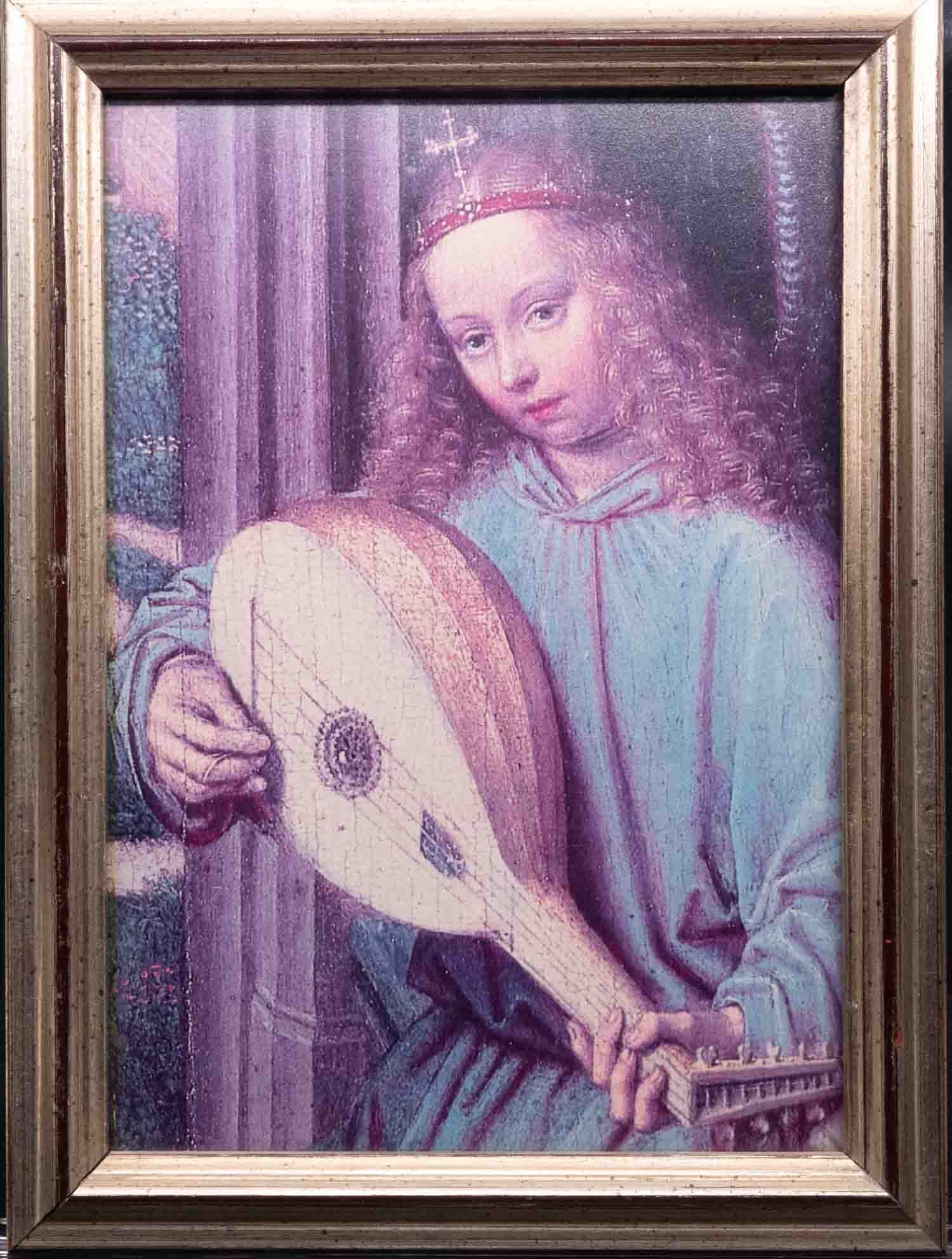 Old Print On Paper Angel Playing Lute After Renaissance Work (1 of 3)