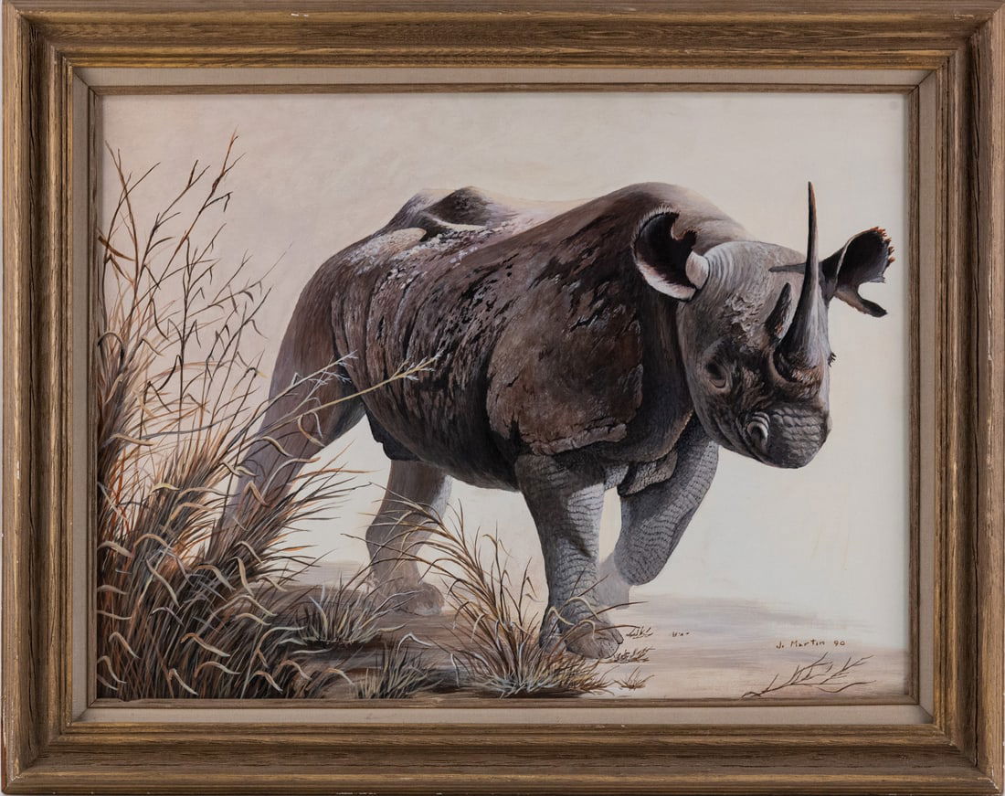 Vintage Realist Oil On masonite "Rhino" (1 of 6)