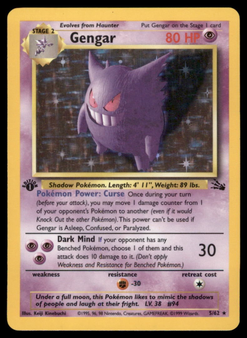 Gengar 1st Ed. Fossil #20/62 Holo Pokemon Card (1 of 2)