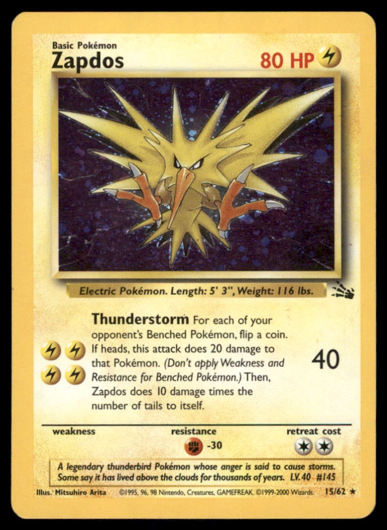 Zapdos (15) Fossil #15/62 Holo Pokemon Card (1 of 2)