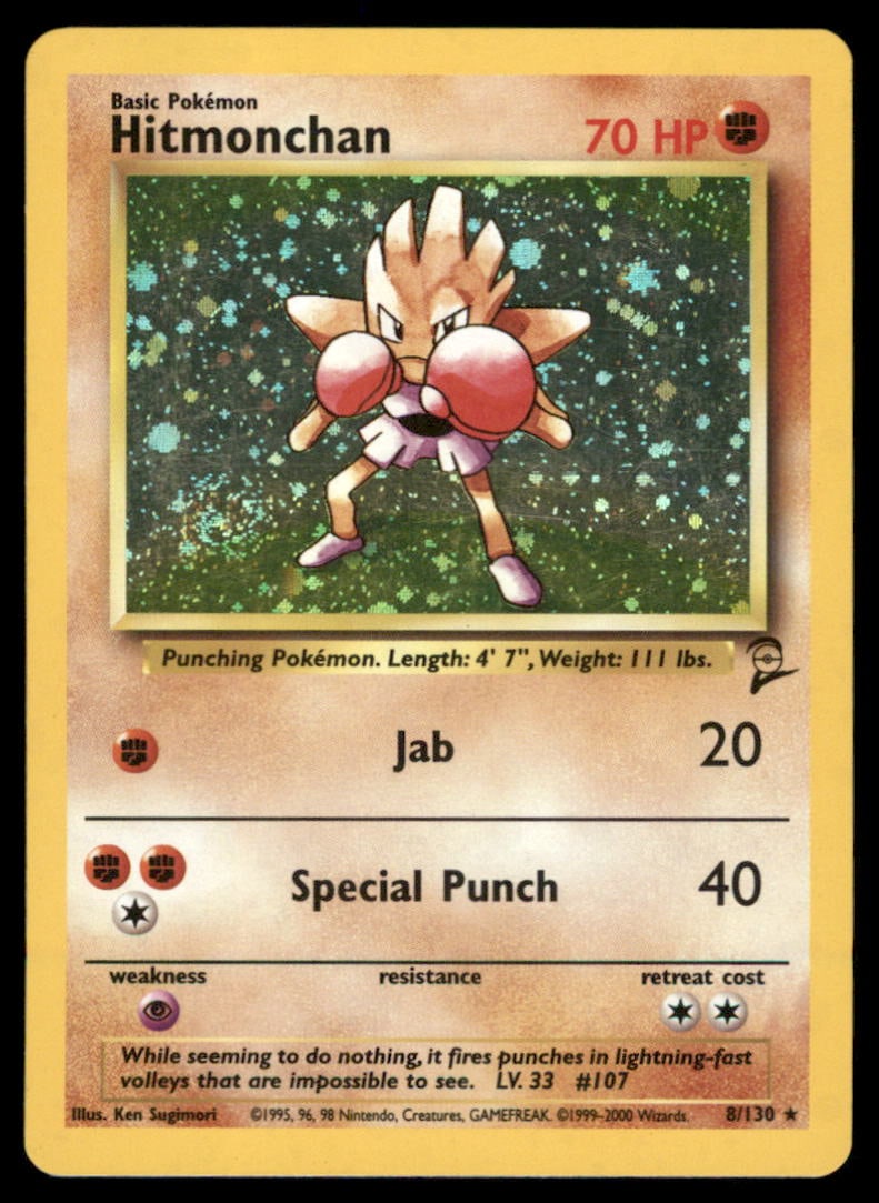Hitmonchan Base Set 2 #008/130 Holo Pokemon Card (1 of 2)