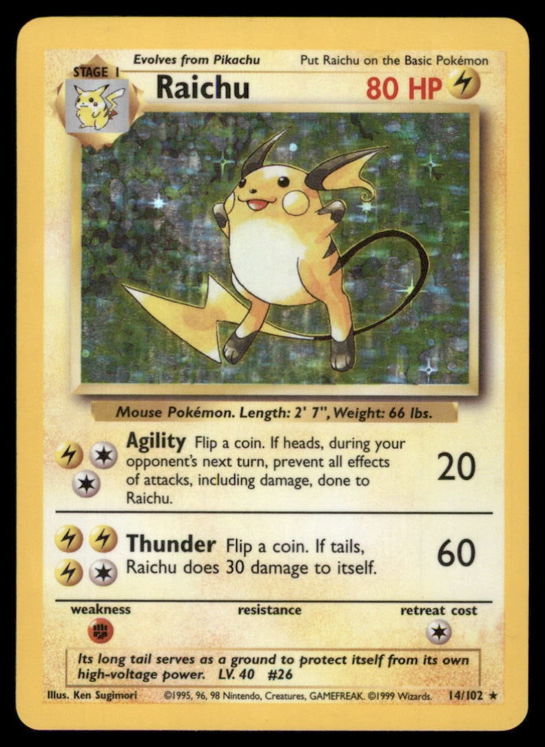Raichu Base Set #014/102 Holo Pokemon Card (1 of 2)