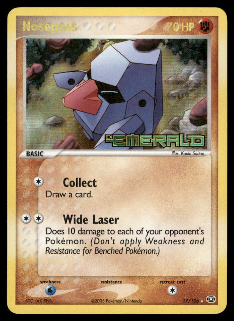 Nosepass Emerald #17/106 Holo Pokemon Card: We offer combined shipping on multiple items. Buyers may also arrange their own shipping. LiveShipping is a separate and independent option for shipping that is NOT a part of the auction house or thei